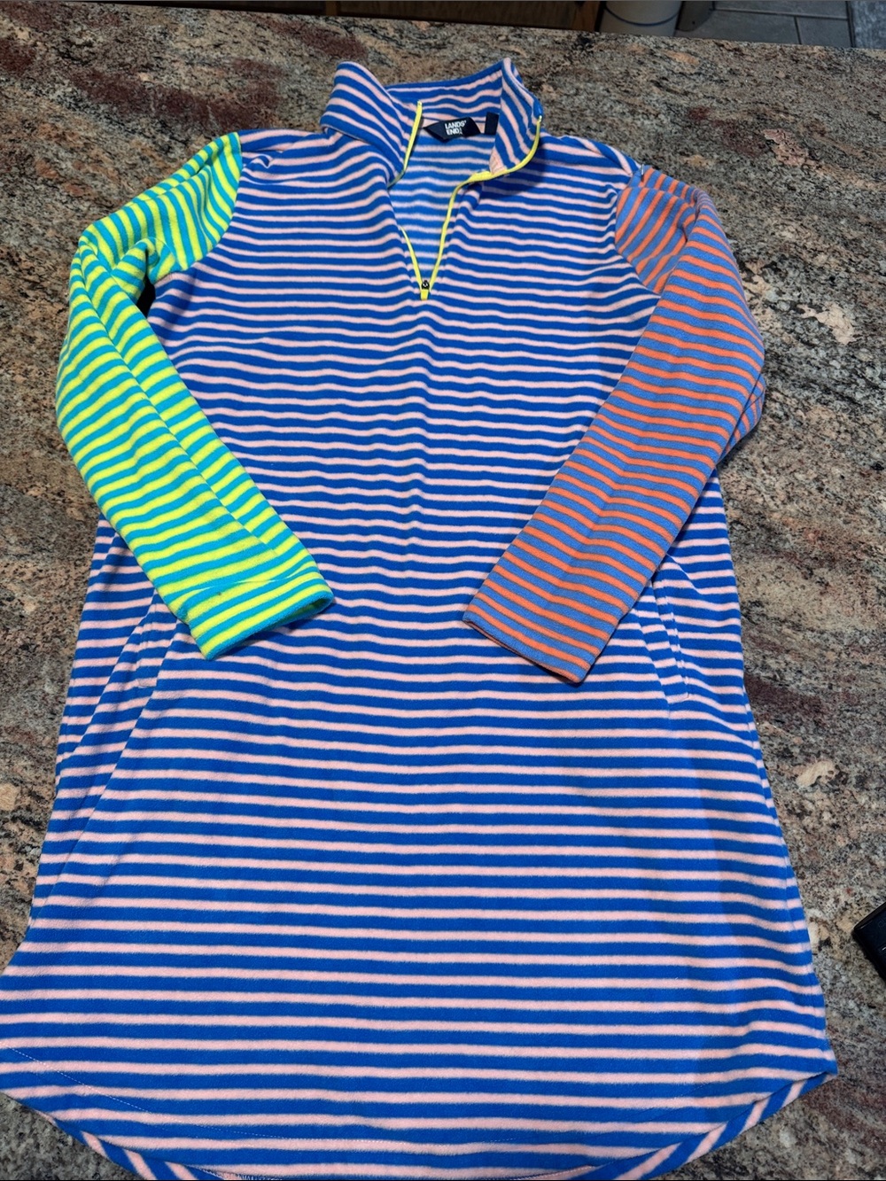 Lands' End Striped Quarter-Zip Top in Blue, Pink, Neon Green & Orange